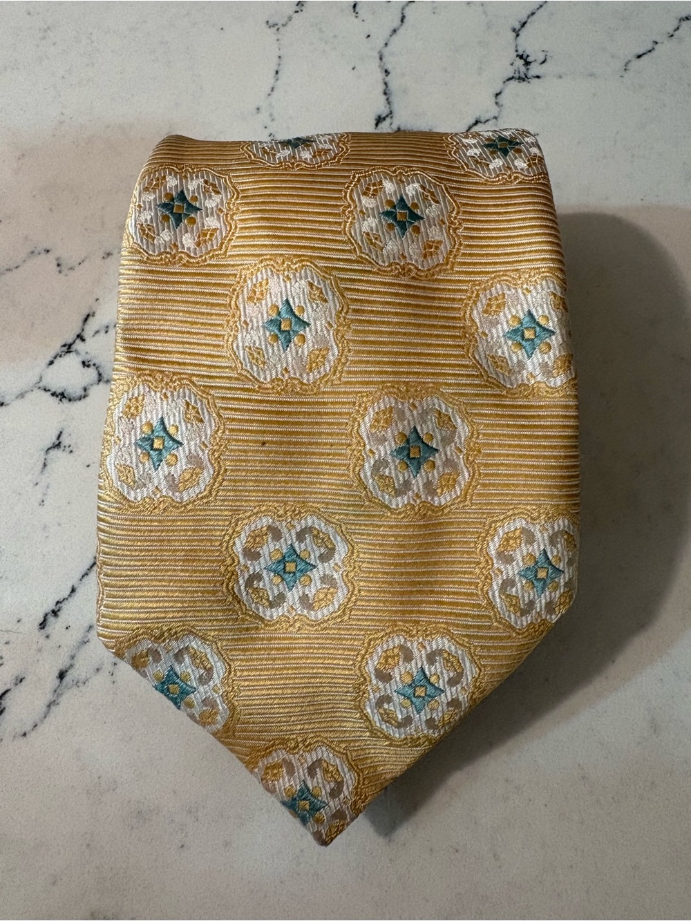 Canali Tie Men's Squares Gold Embroidery 100 % Silk Necktie Made in Italy
